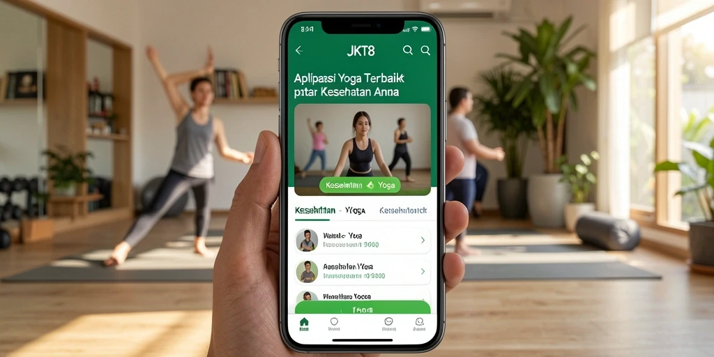 Antarmuka aplikasi JKT8 dengan fitur Yoga yang menarik.