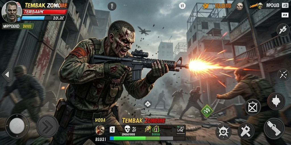 Tampilan antarmuka MPOID saat menghadapi gelombang zombie.